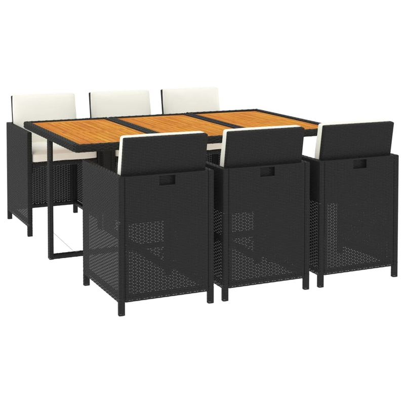 vidaXL 7 Piece Garden Dining Set with Cushions Poly Rattan Black