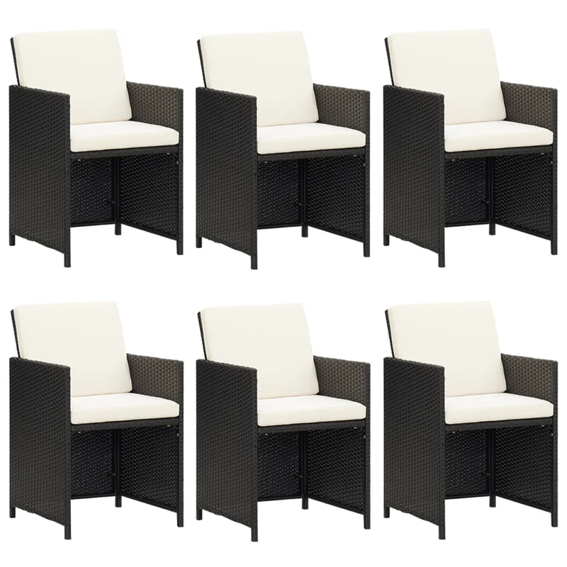 vidaXL 7 Piece Garden Dining Set with Cushions Poly Rattan Black