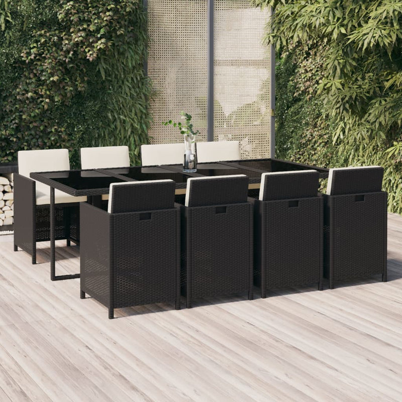 vidaXL 9 Piece Garden Dining Set with Cushions Poly Rattan Black