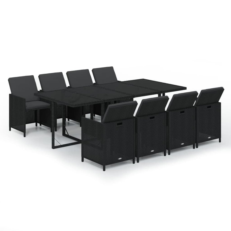 vidaXL 9 Piece Garden Dining Set with Cushions Poly Rattan Black