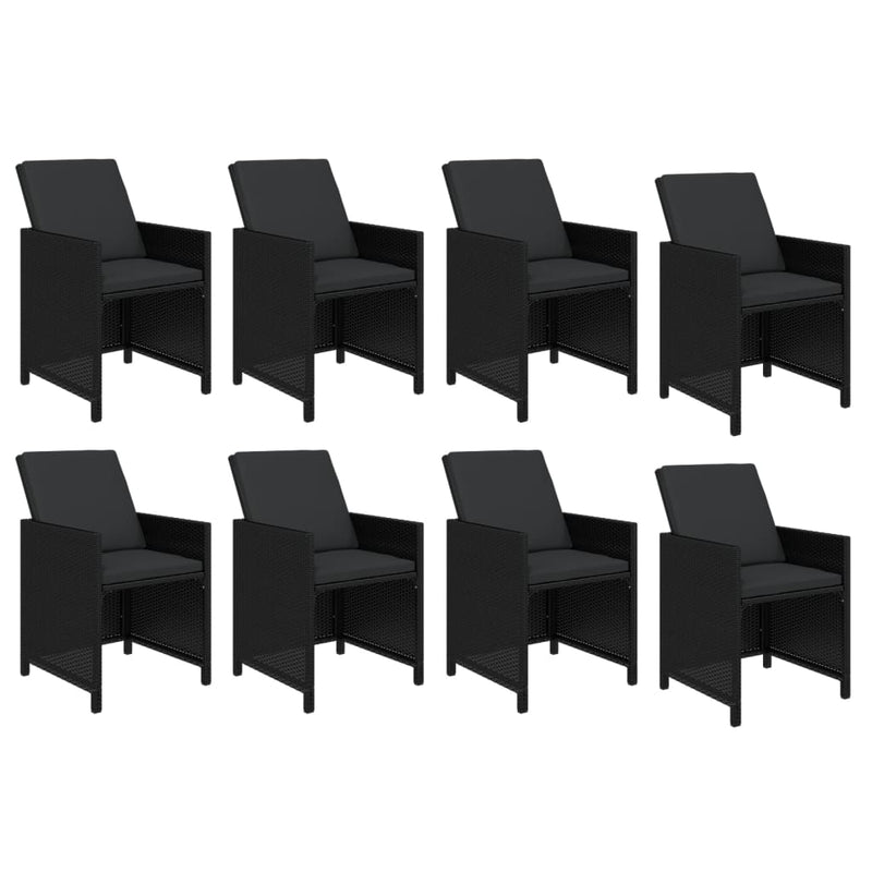vidaXL 9 Piece Garden Dining Set with Cushions Poly Rattan Black
