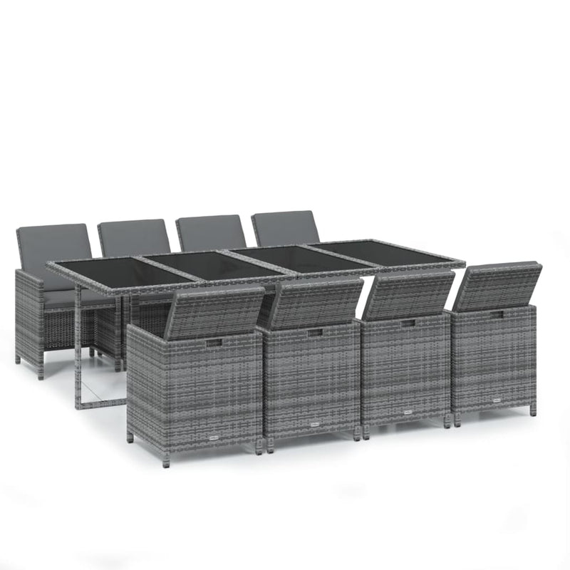 vidaXL 9 Piece Garden Dining Set with Cushions Poly Rattan Grey