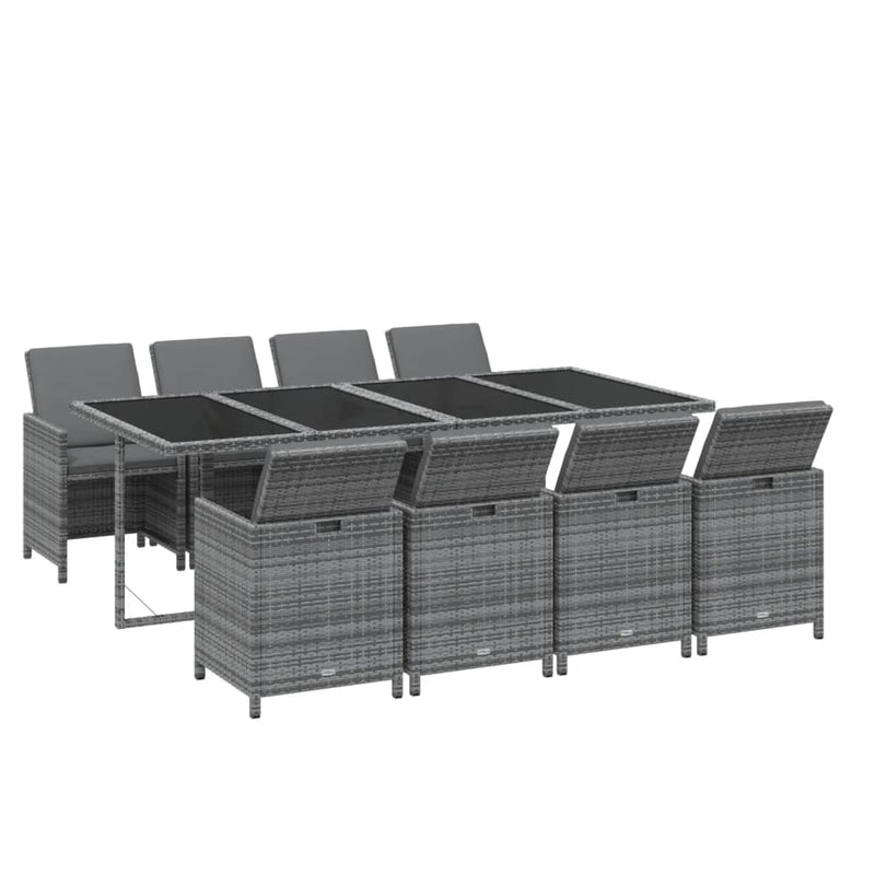 vidaXL 9 Piece Garden Dining Set with Cushions Poly Rattan Grey