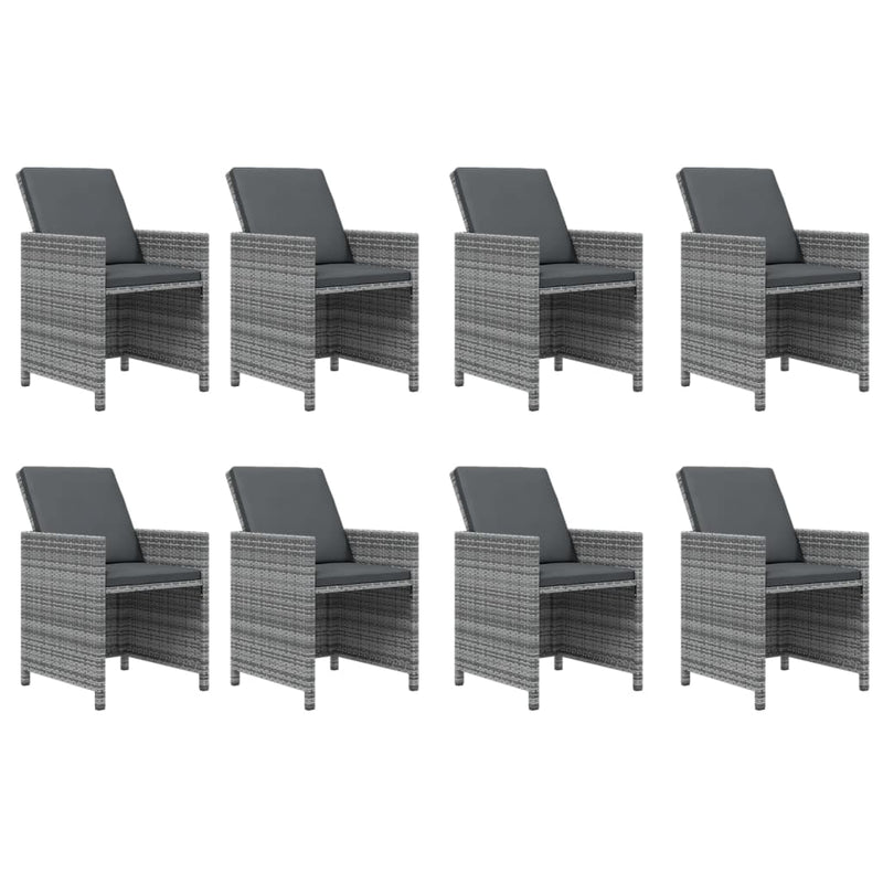 vidaXL 9 Piece Garden Dining Set with Cushions Poly Rattan Grey