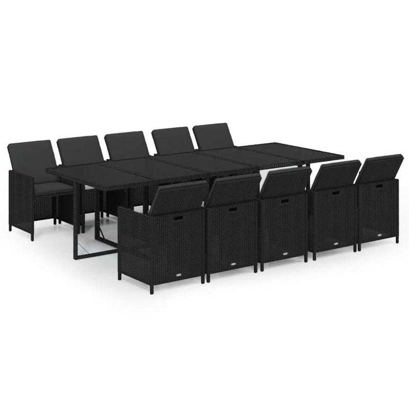vidaXL 11 Piece Garden Dining Set with Cushions Poly Rattan Black