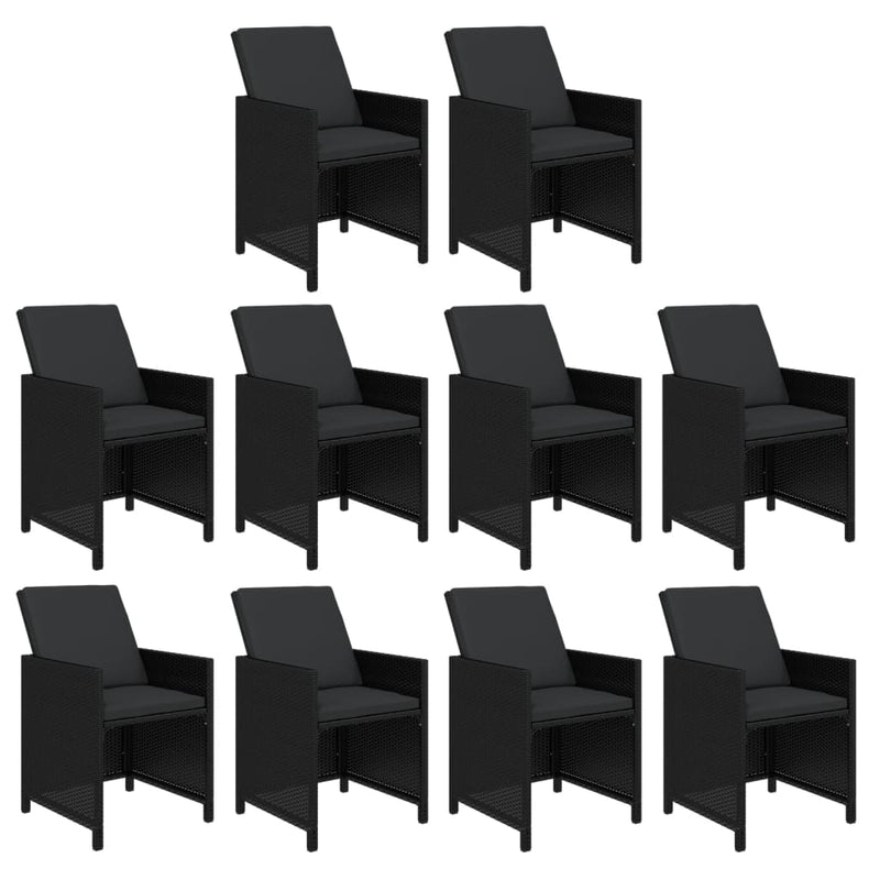 vidaXL 11 Piece Garden Dining Set with Cushions Poly Rattan Black
