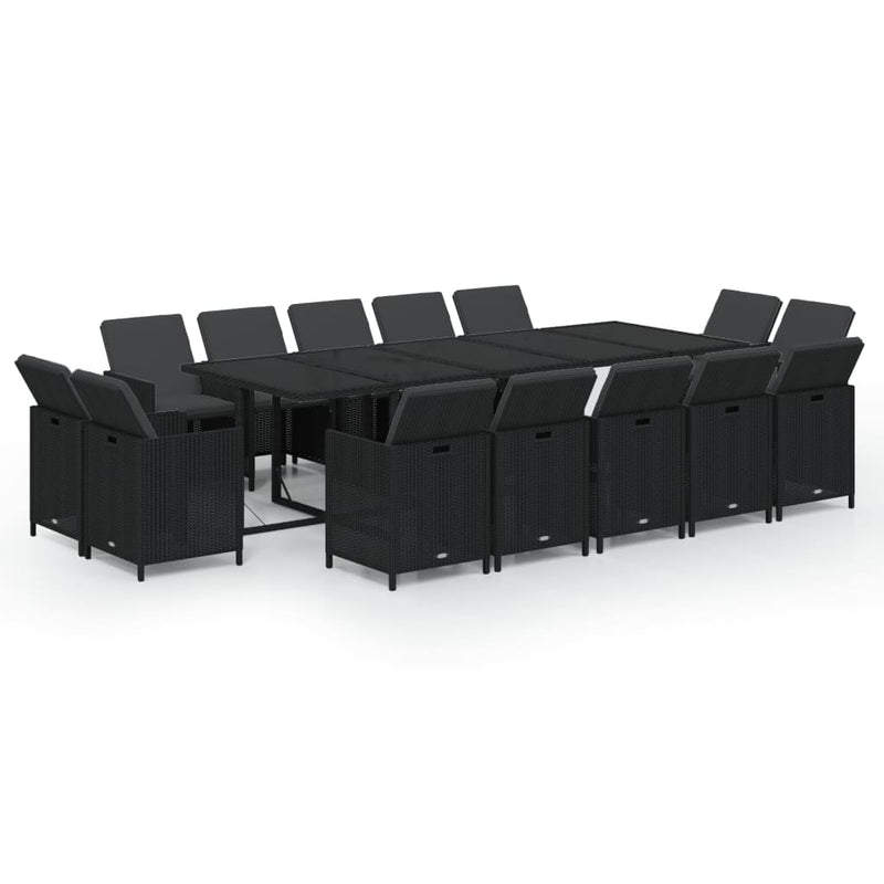 vidaXL 15 Piece Garden Dining Set with Cushions Poly Rattan Black