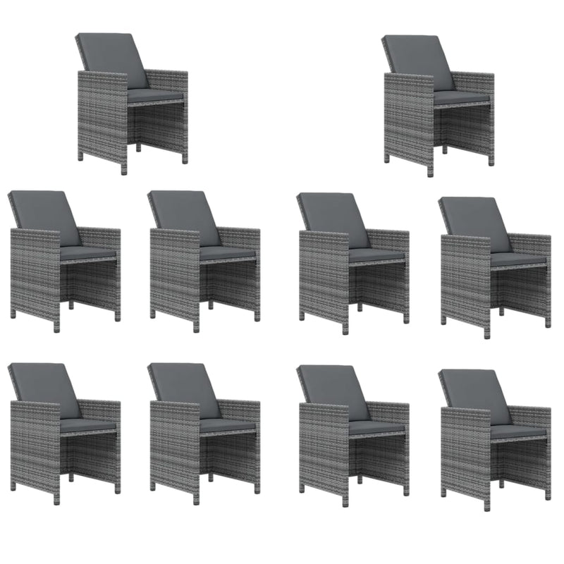 vidaXL 11 Piece Garden Dining Set with Cushions Poly Rattan Grey