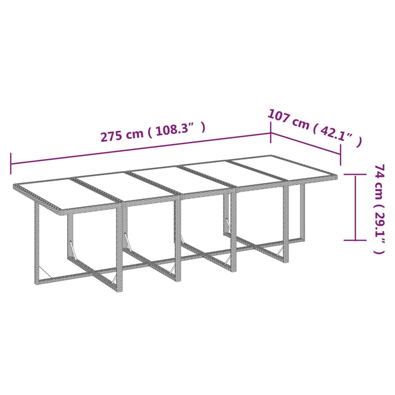 vidaXL 11 Piece Garden Dining Set with Cushions Poly Rattan Grey
