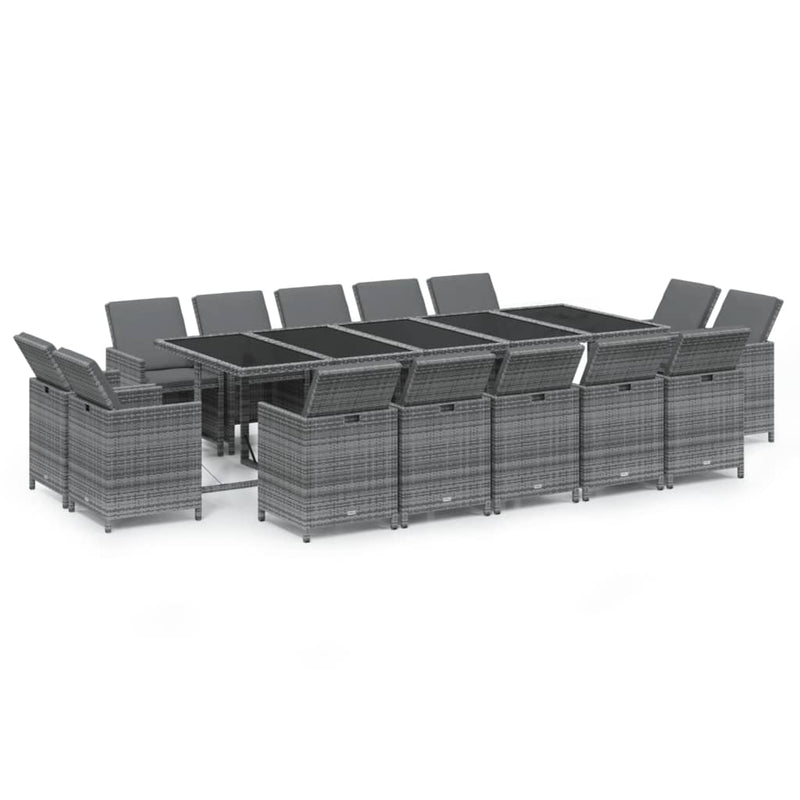vidaXL 15 Piece Garden Dining Set with Cushions Poly Rattan Grey
