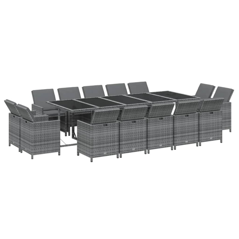 vidaXL 15 Piece Garden Dining Set with Cushions Poly Rattan Grey
