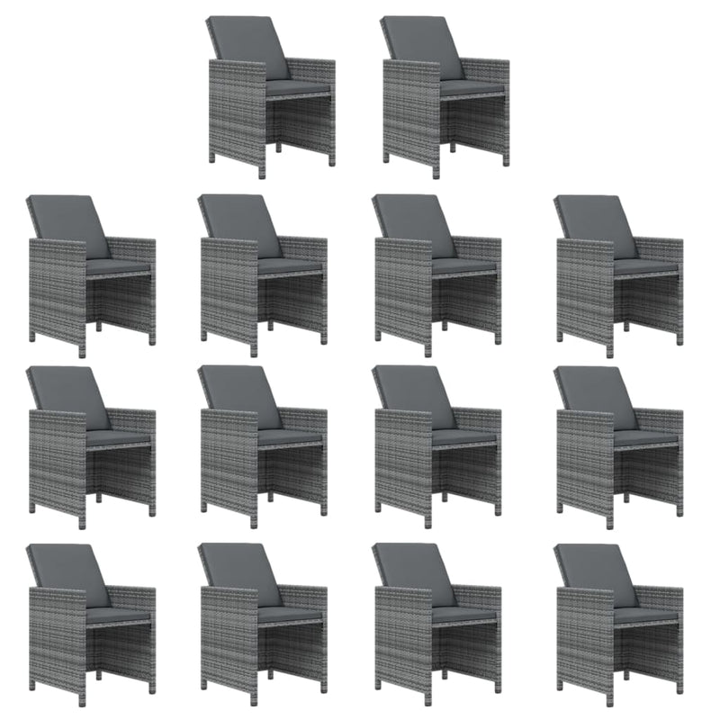 vidaXL 15 Piece Garden Dining Set with Cushions Poly Rattan Grey