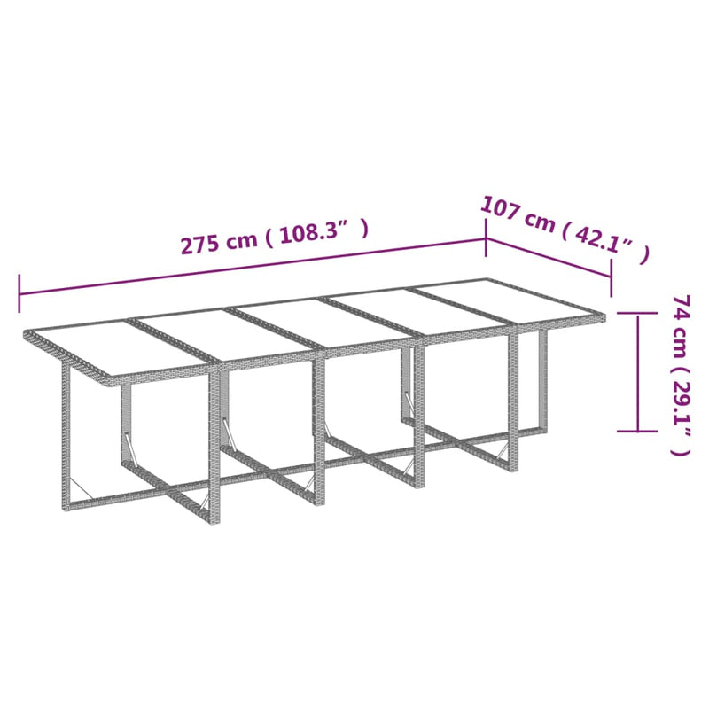vidaXL 15 Piece Garden Dining Set with Cushions Poly Rattan Grey