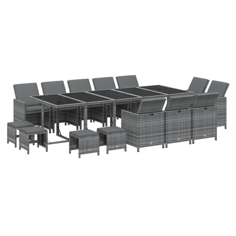 vidaXL 15 Piece Garden Dining Set with Cushions Poly Rattan Grey