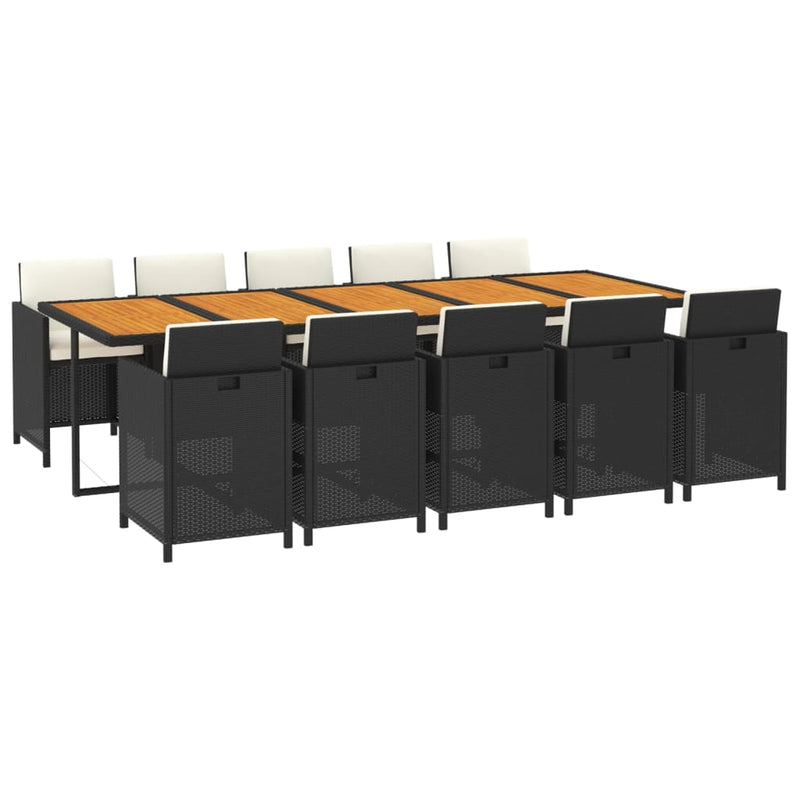 vidaXL 11 Piece Garden Dining Set with Cushions Poly Rattan Black
