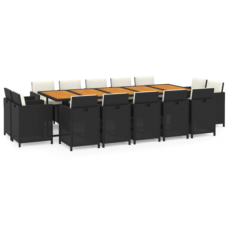 vidaXL 15 Piece Garden Dining Set with Cushions Poly Rattan Black