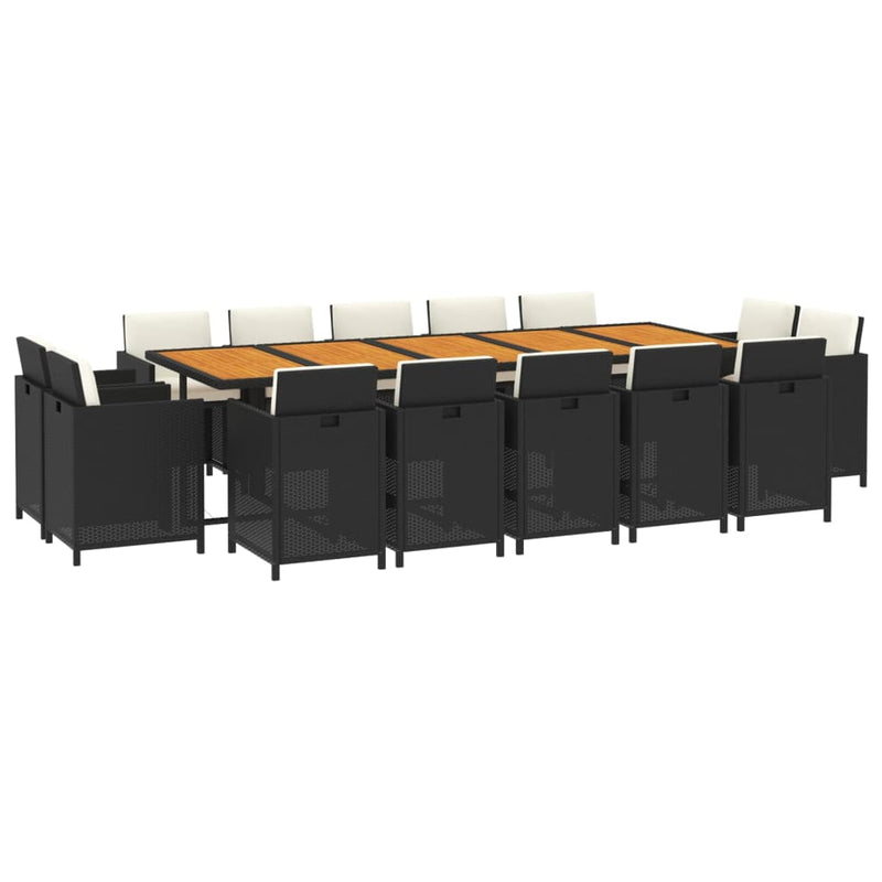 vidaXL 15 Piece Garden Dining Set with Cushions Poly Rattan Black