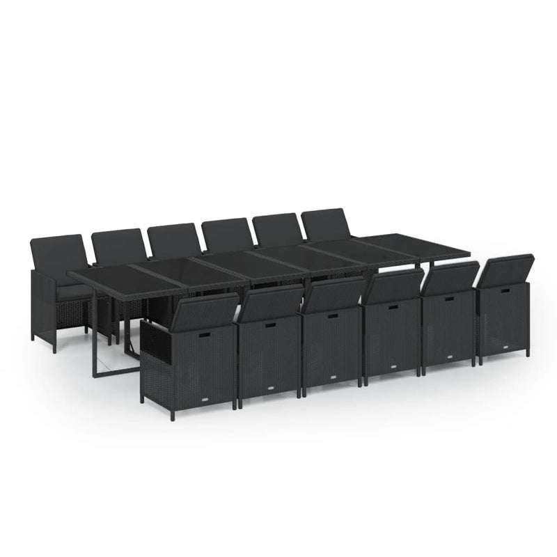 vidaXL 13 Piece Garden Dining Set with Cushions Poly Rattan Black