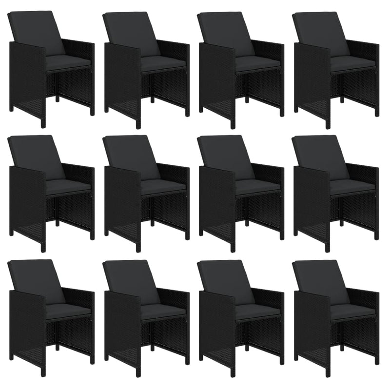 vidaXL 13 Piece Garden Dining Set with Cushions Poly Rattan Black