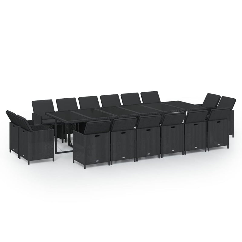 vidaXL 17 Piece Garden Dining Set with Cushions Poly Rattan Black