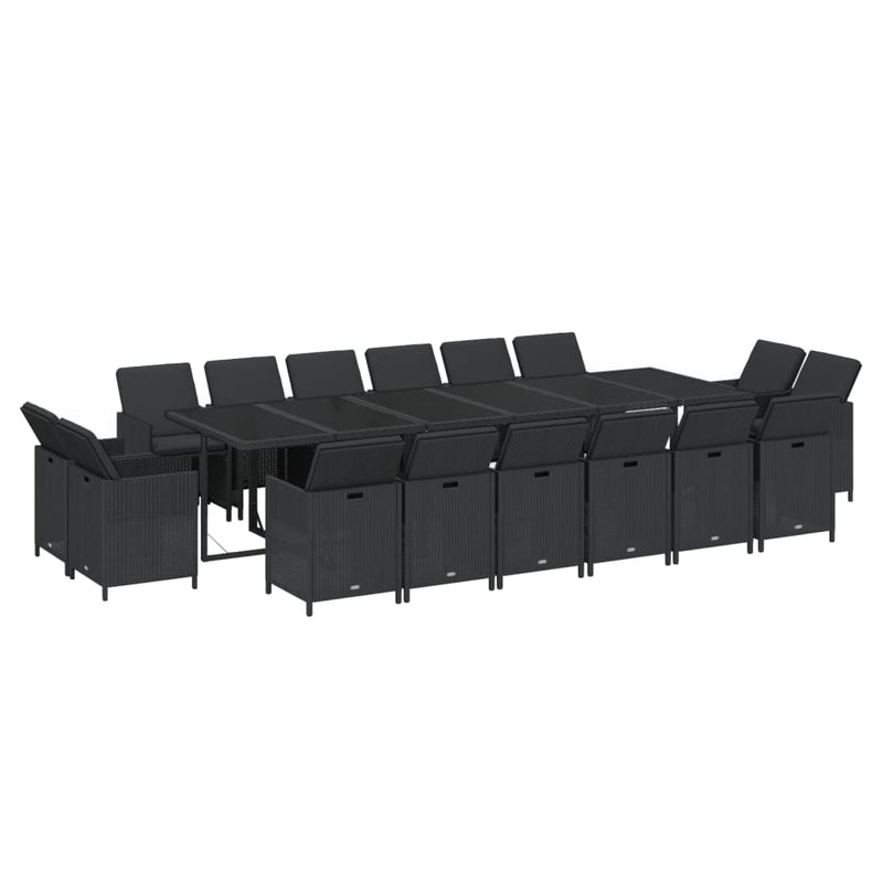 vidaXL 17 Piece Garden Dining Set with Cushions Poly Rattan Black