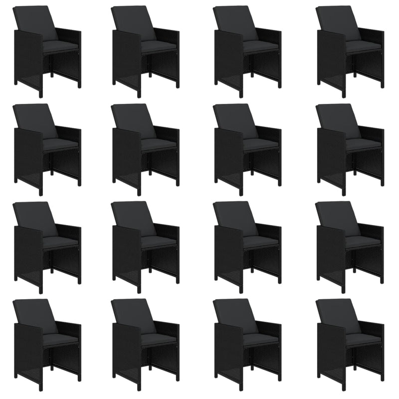 vidaXL 17 Piece Garden Dining Set with Cushions Poly Rattan Black