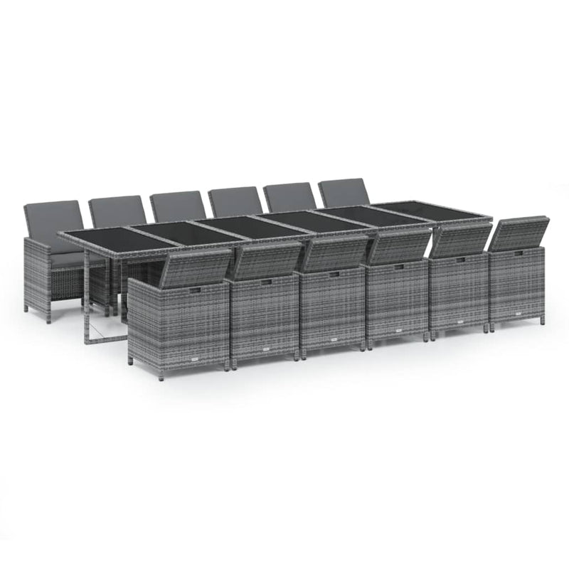 vidaXL 13 Piece Garden Dining Set with Cushions Poly Rattan Grey