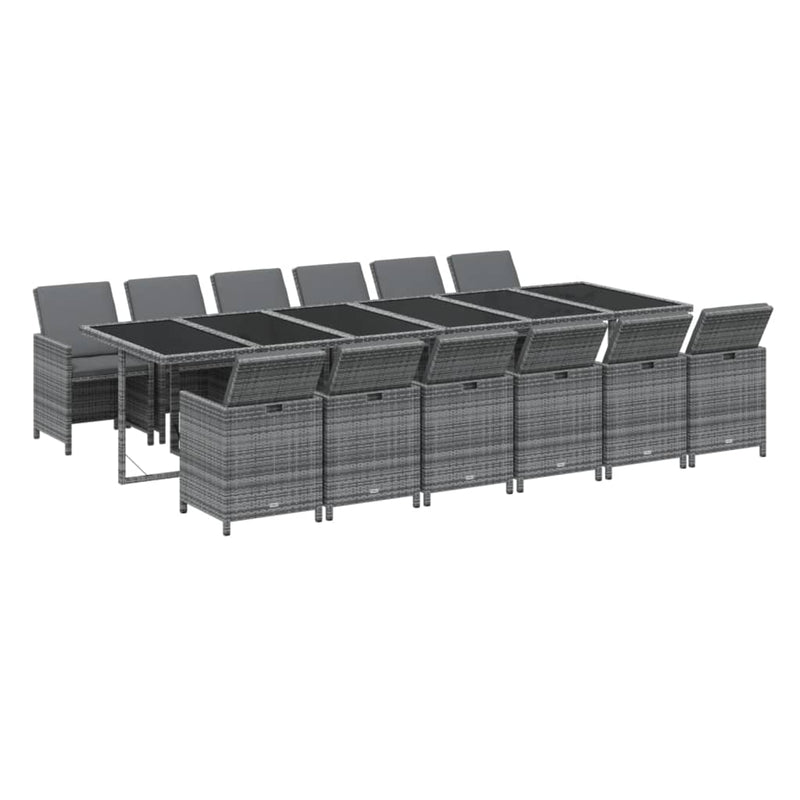 vidaXL 13 Piece Garden Dining Set with Cushions Poly Rattan Grey