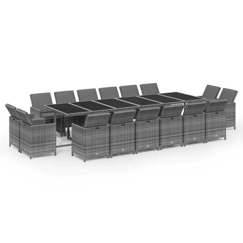 vidaXL 17 Piece Garden Dining Set with Cushions Poly Rattan Grey