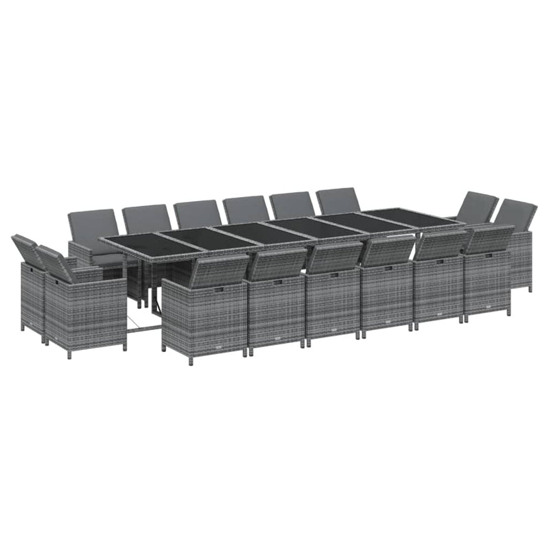 vidaXL 17 Piece Garden Dining Set with Cushions Poly Rattan Grey