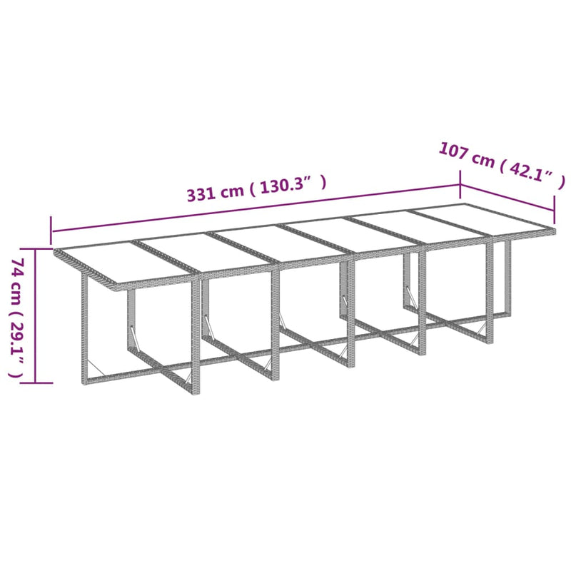 vidaXL 17 Piece Garden Dining Set with Cushions Poly Rattan Grey