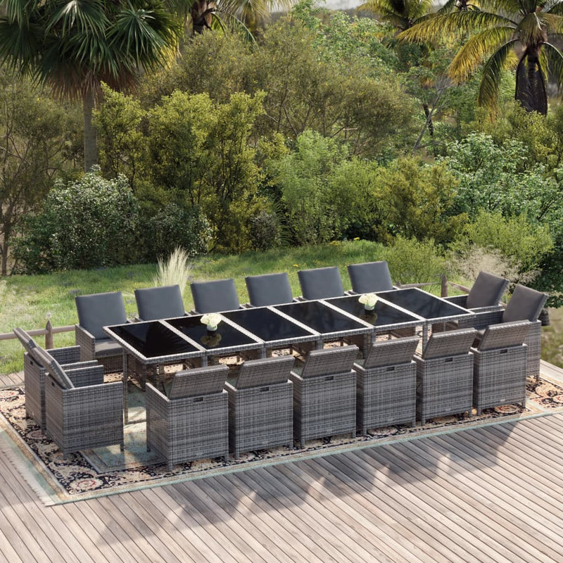 vidaXL 17 Piece Garden Dining Set with Cushions Poly Rattan Grey