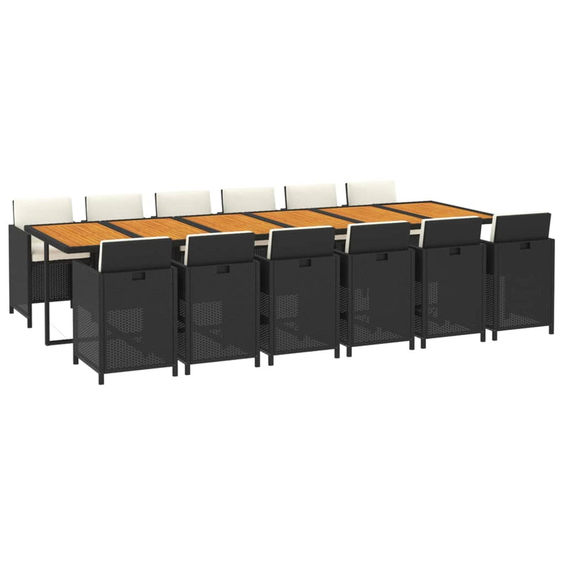 vidaXL 13 Piece Garden Dining Set with Cushions Poly Rattan Black