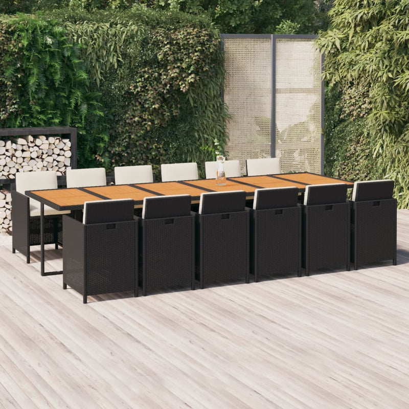 vidaXL 13 Piece Garden Dining Set with Cushions Poly Rattan Black