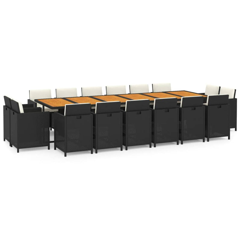vidaXL 17 Piece Garden Dining Set with Cushions Poly Rattan Black