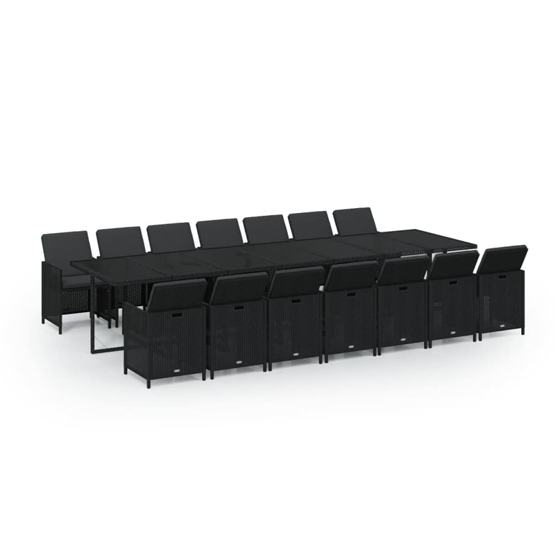 vidaXL 15 Piece Garden Dining Set with Cushions Poly Rattan Black
