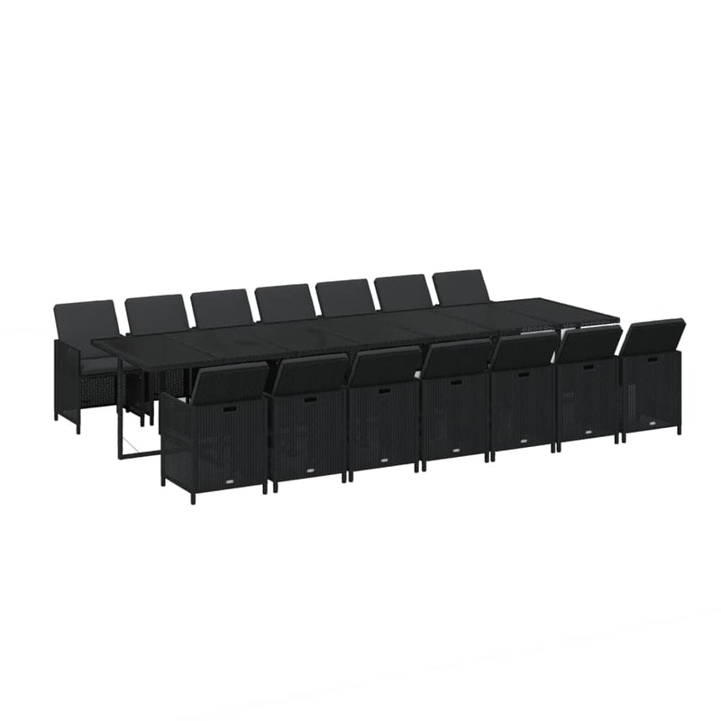 vidaXL 15 Piece Garden Dining Set with Cushions Poly Rattan Black