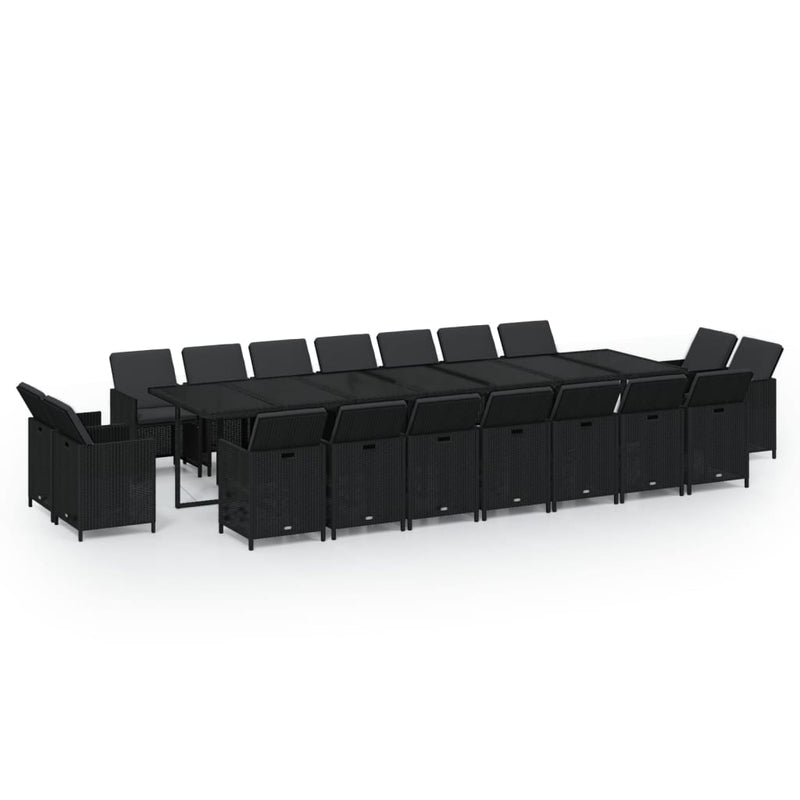 vidaXL 19 Piece Garden Dining Set with Cushions Poly Rattan Black