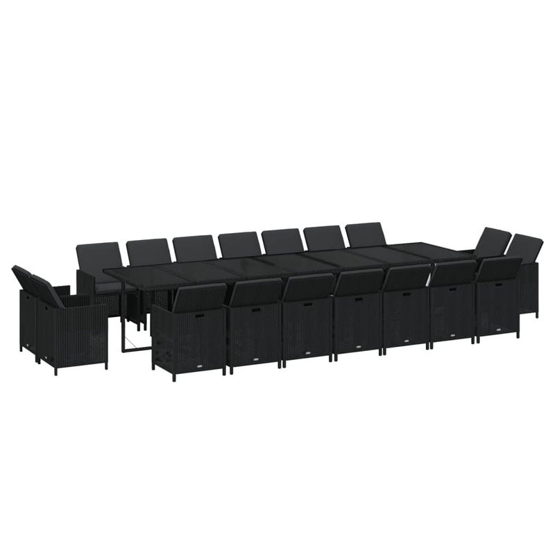 vidaXL 19 Piece Garden Dining Set with Cushions Poly Rattan Black