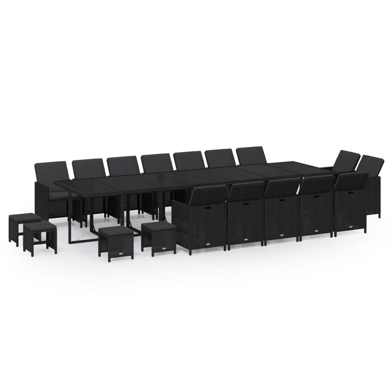 vidaXL 19 Piece Garden Dining Set with Cushions Poly Rattan Black