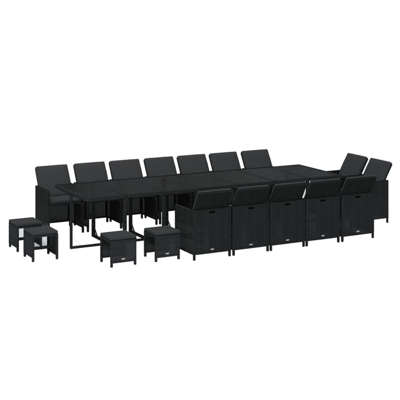 vidaXL 19 Piece Garden Dining Set with Cushions Poly Rattan Black