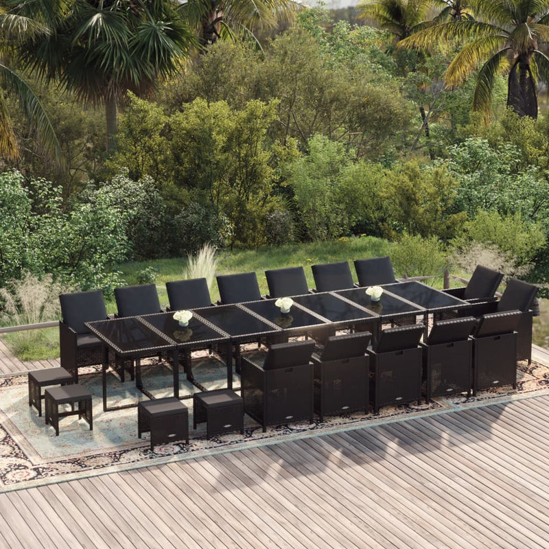 vidaXL 19 Piece Garden Dining Set with Cushions Poly Rattan Black
