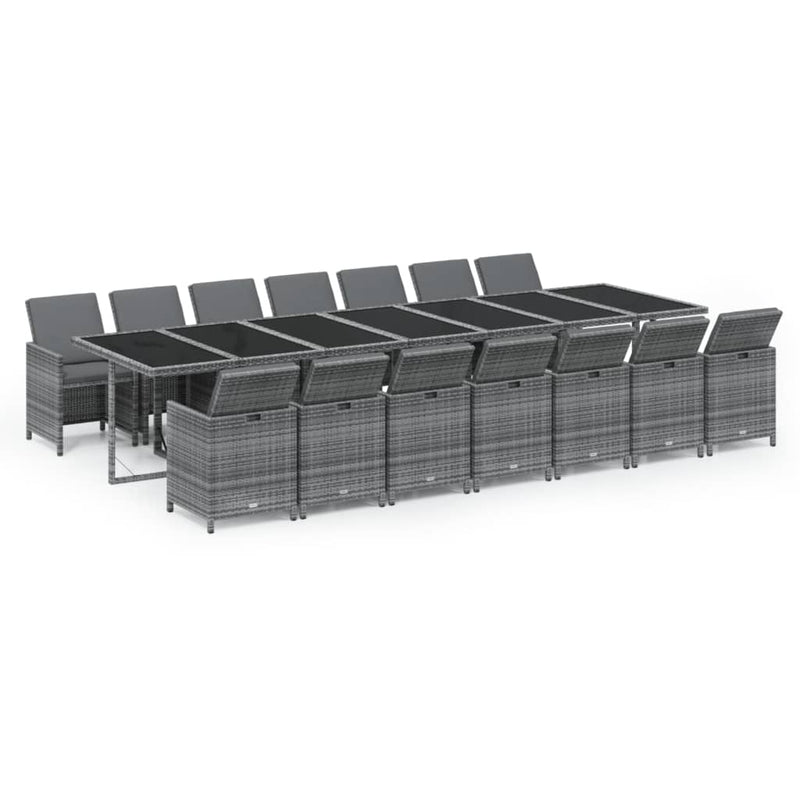 vidaXL 15 Piece Garden Dining Set with Cushions Poly Rattan Grey