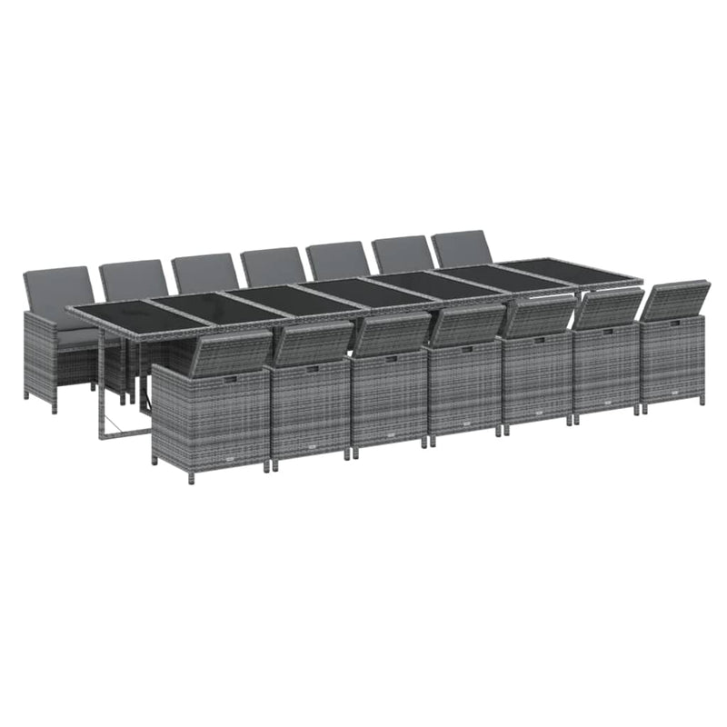 vidaXL 15 Piece Garden Dining Set with Cushions Poly Rattan Grey