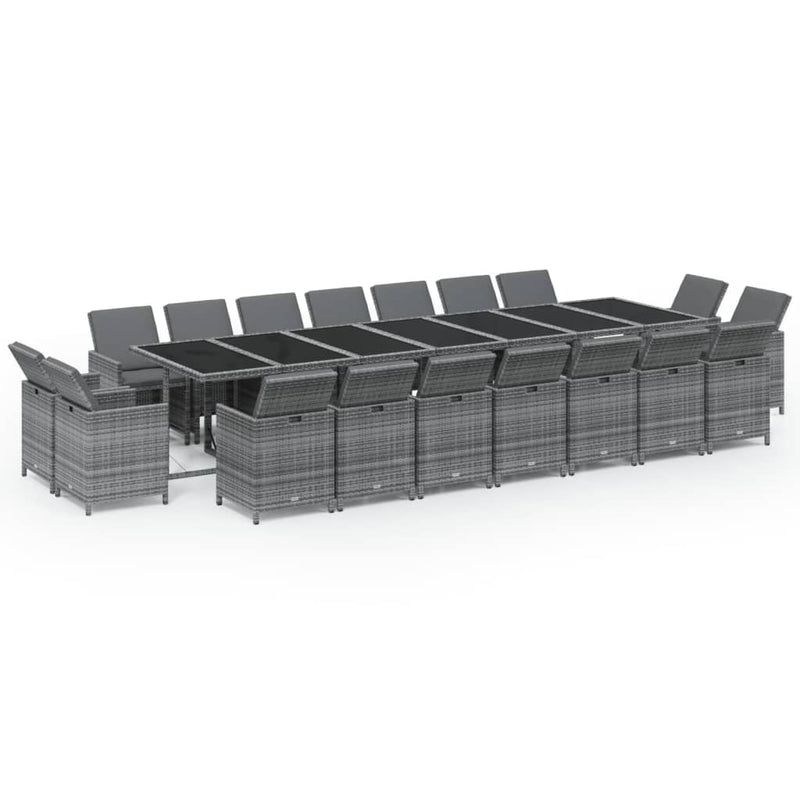 vidaXL 19 Piece Garden Dining Set with Cushions Poly Rattan Grey