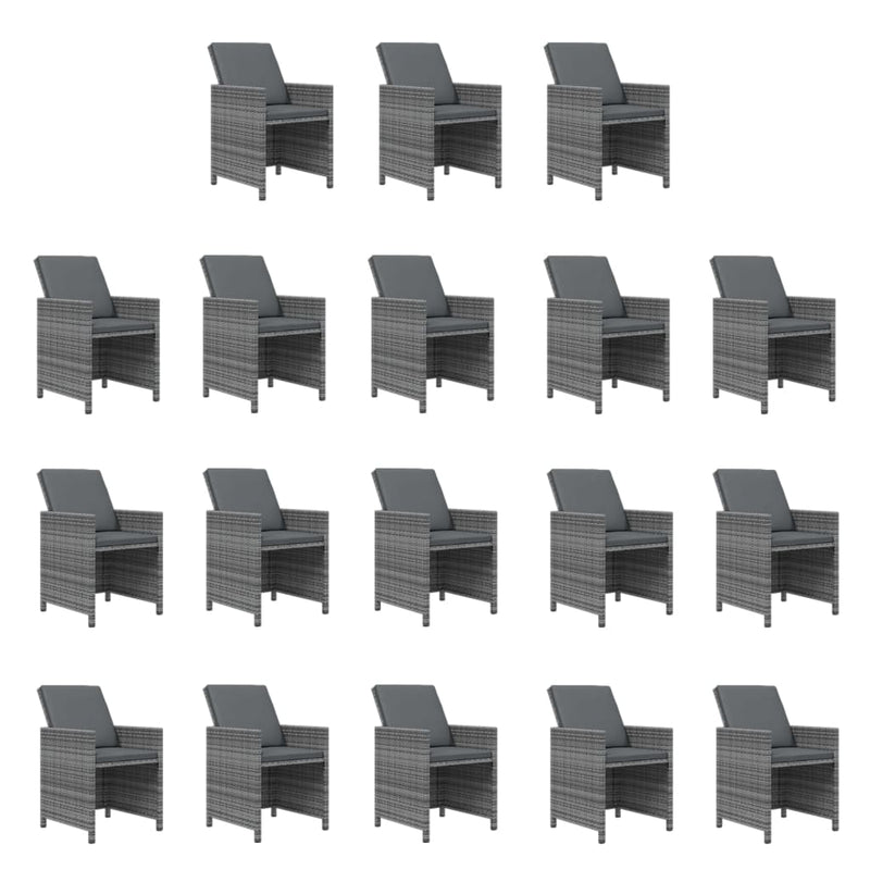 vidaXL 19 Piece Garden Dining Set with Cushions Poly Rattan Grey