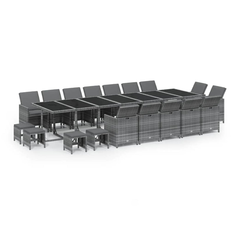 vidaXL 19 Piece Garden Dining Set with Cushions Poly Rattan Grey