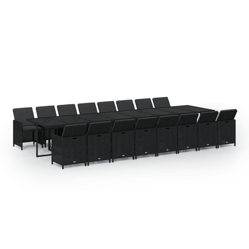 vidaXL 17 Piece Garden Dining Set with Cushions Black Poly Rattan