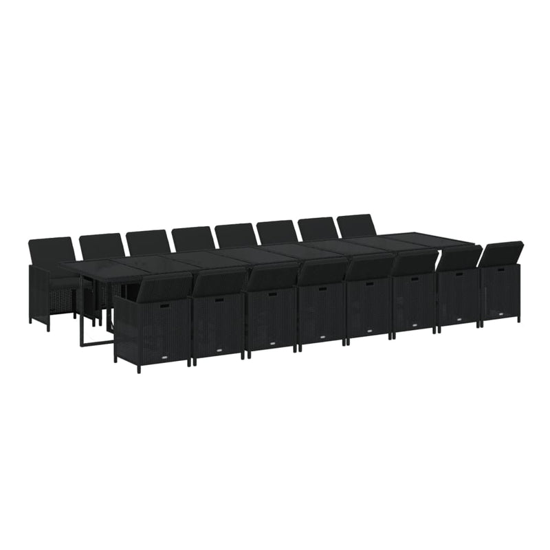 vidaXL 17 Piece Garden Dining Set with Cushions Black Poly Rattan