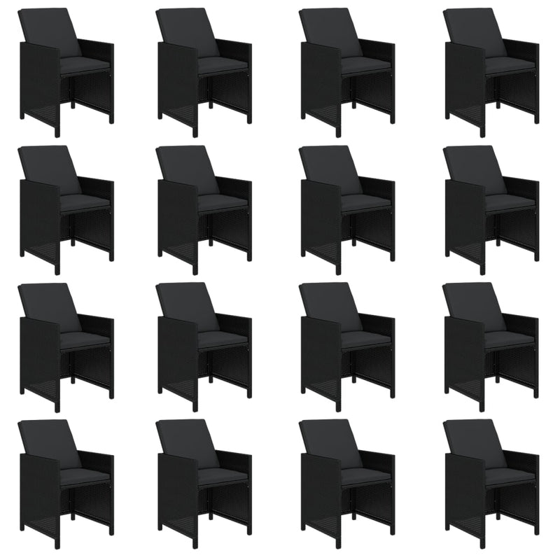 vidaXL 17 Piece Garden Dining Set with Cushions Black Poly Rattan